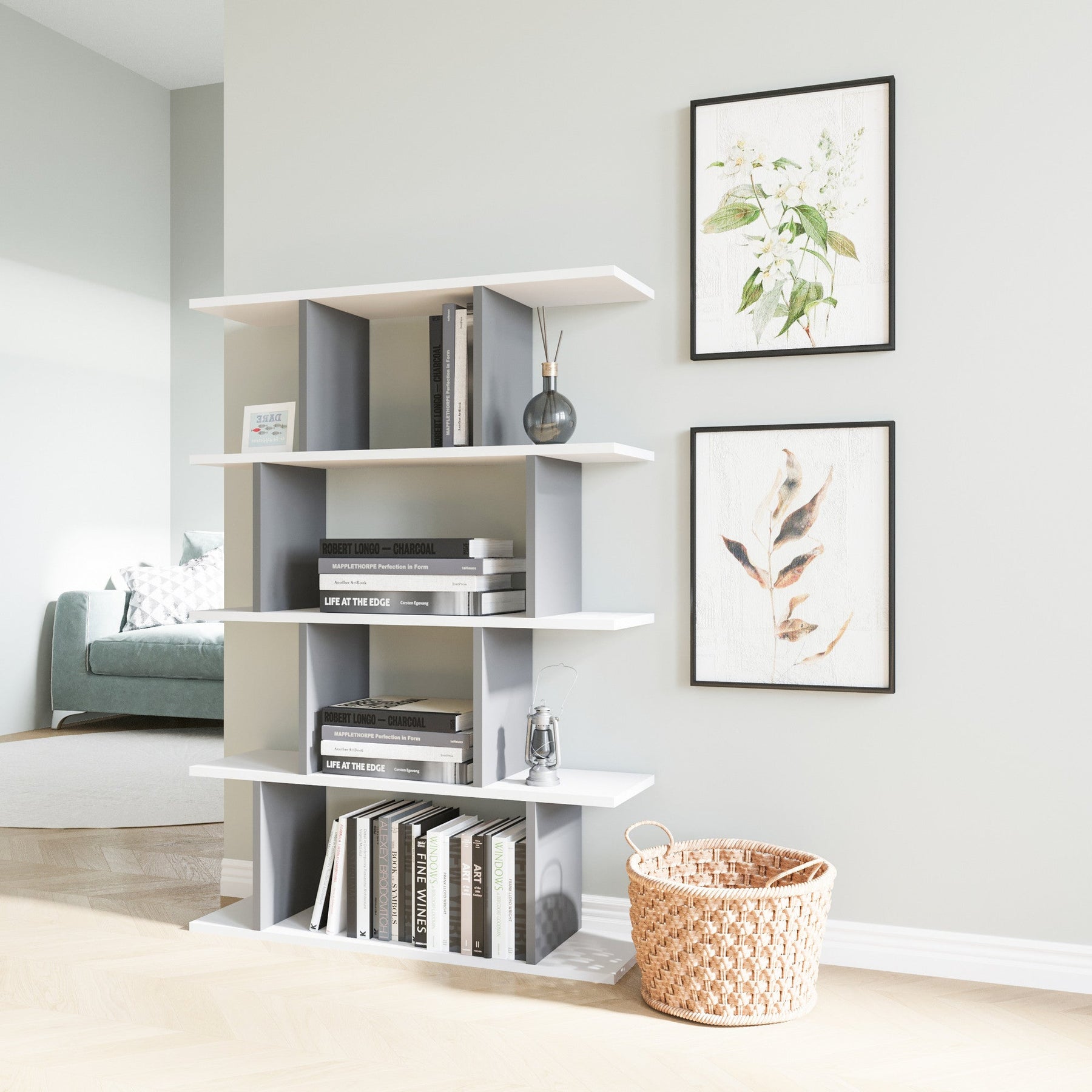 Biblioteca Harmon, alb/gri, PAL, 90x25x127 cm