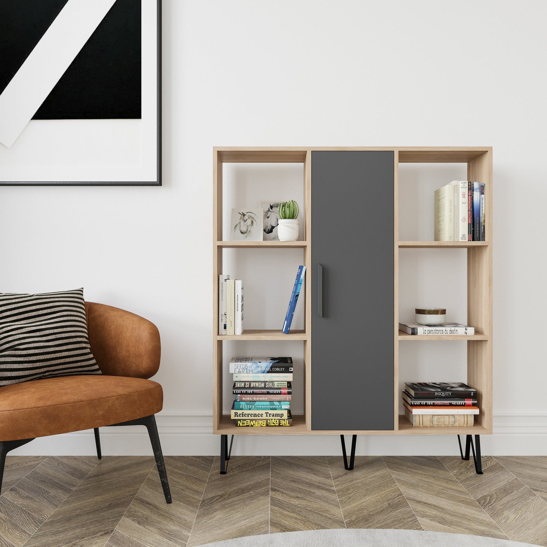Biblioteca Peoria, stejar/gri antracit, PAL melaminat, 120x25x142 cm