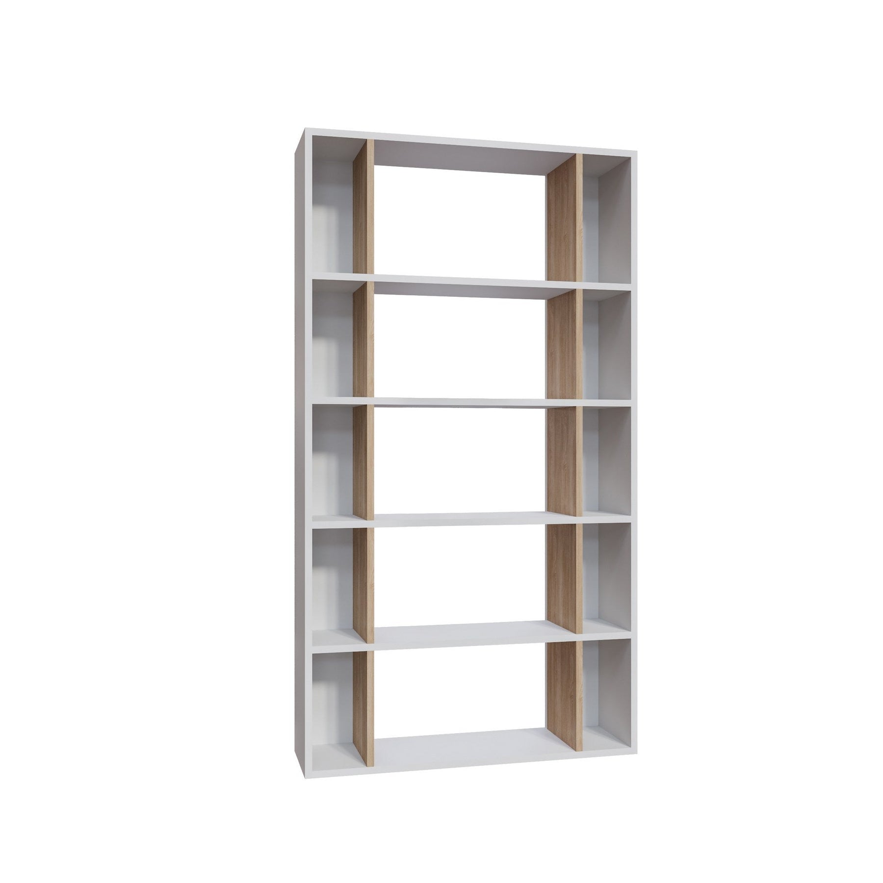 Biblioteca Sanborn, alb/stejar, PAL melaminat, 90x25x164 cm