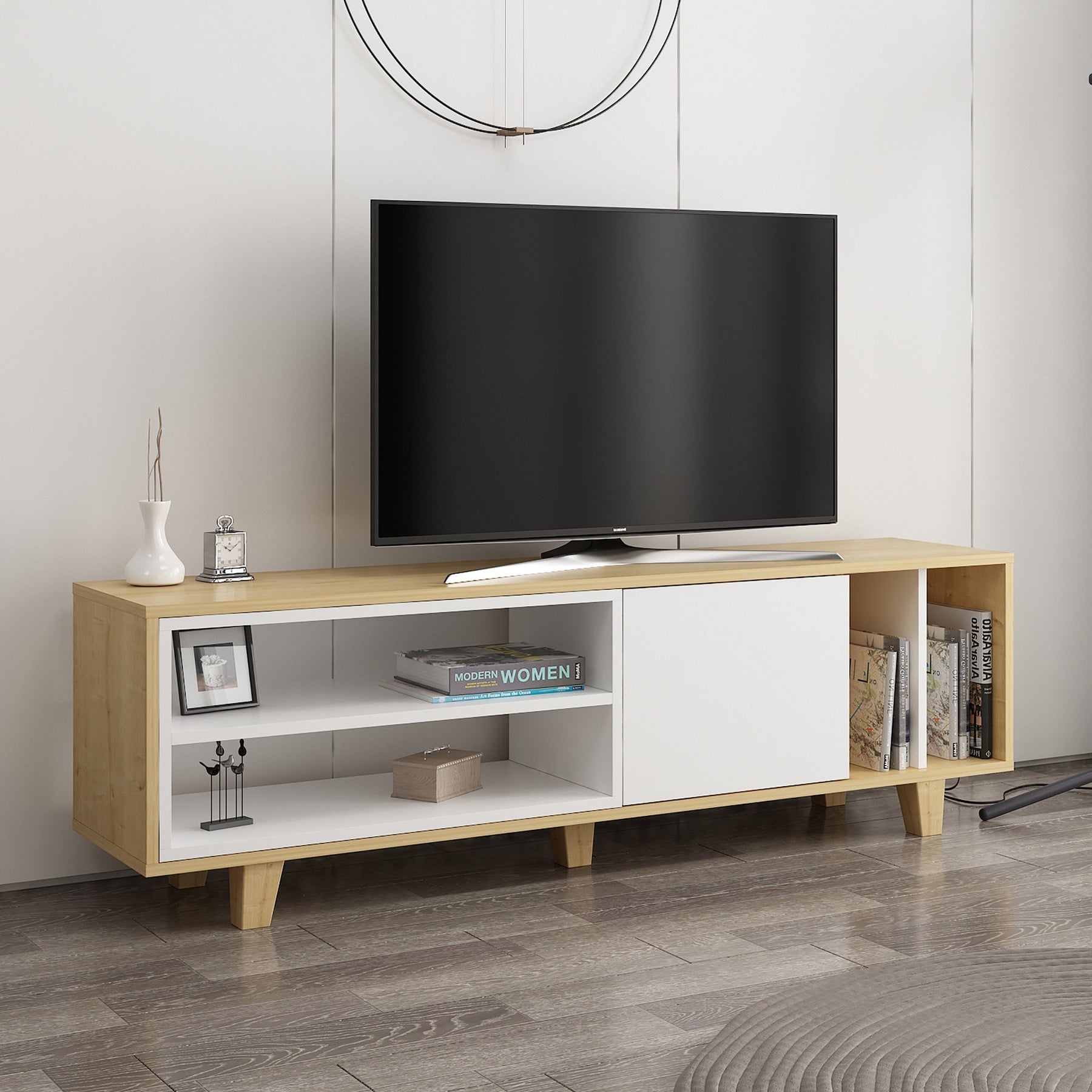 Comoda TV Rosmar, stejar/alb, PAL melaminat, 160x35x49 cm