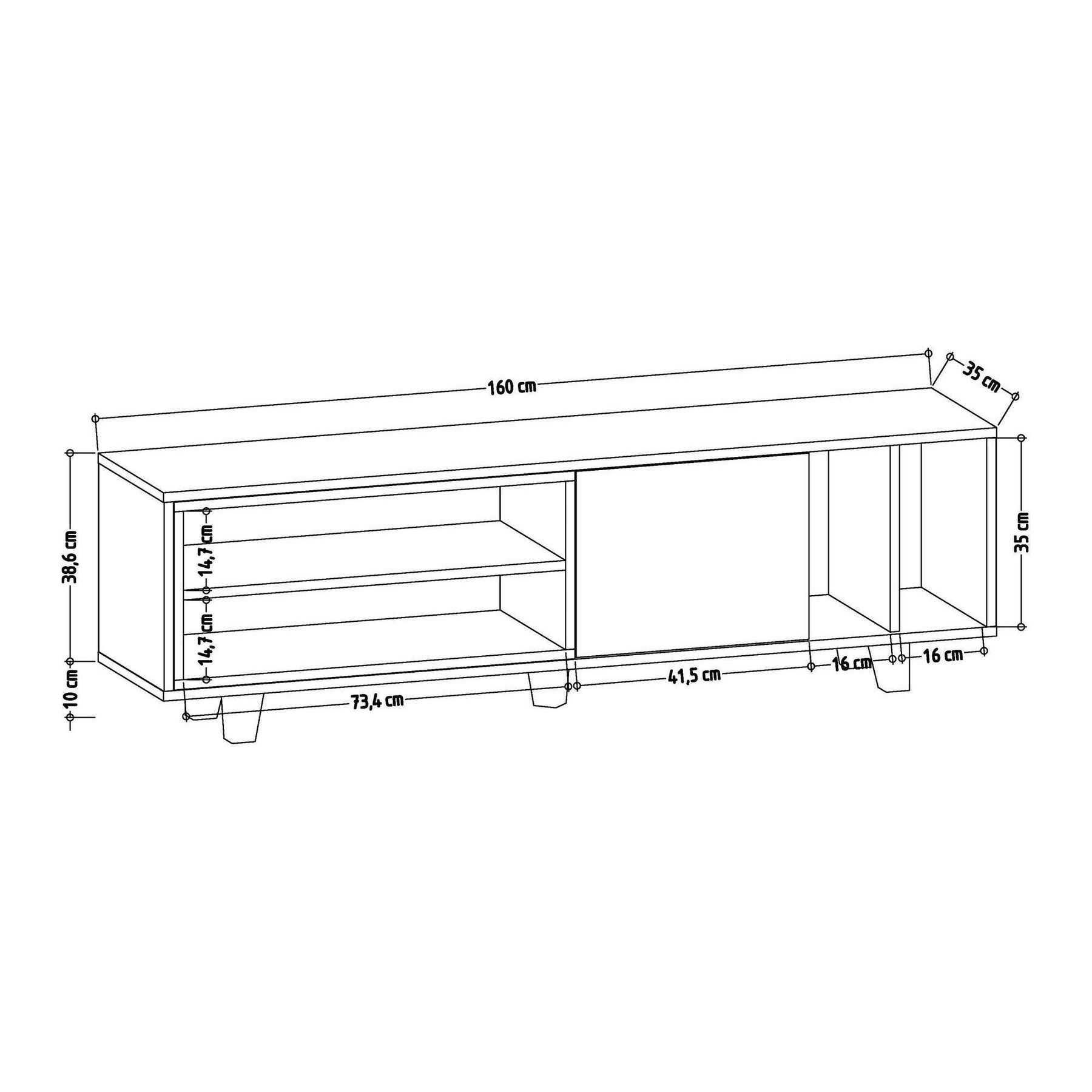 Comoda TV Rosmar, stejar/alb, PAL melaminat, 160x35x49 cm