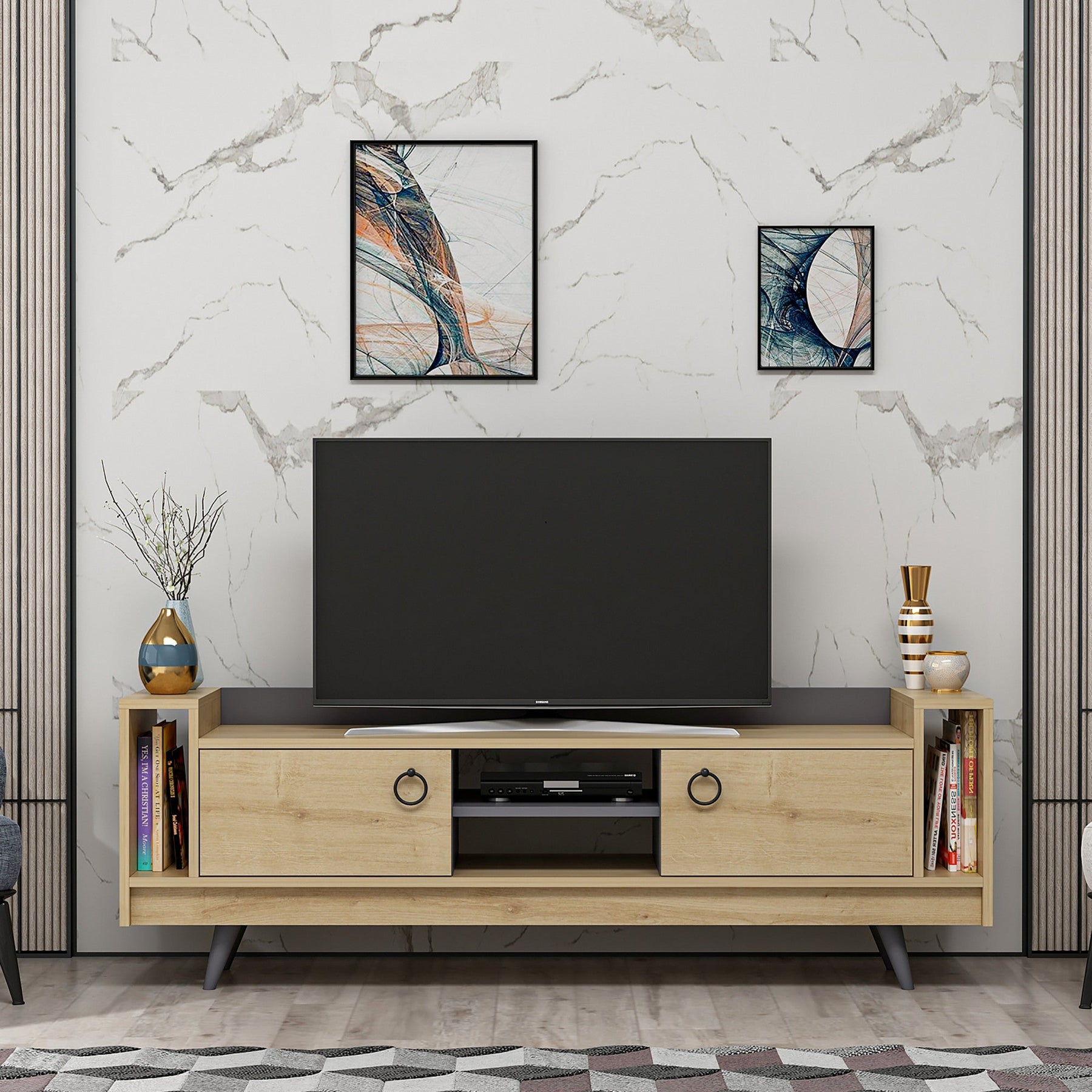 Comoda TV Tyler, stejar/gri antracit, PAL melaminat, 160x36x54 cm