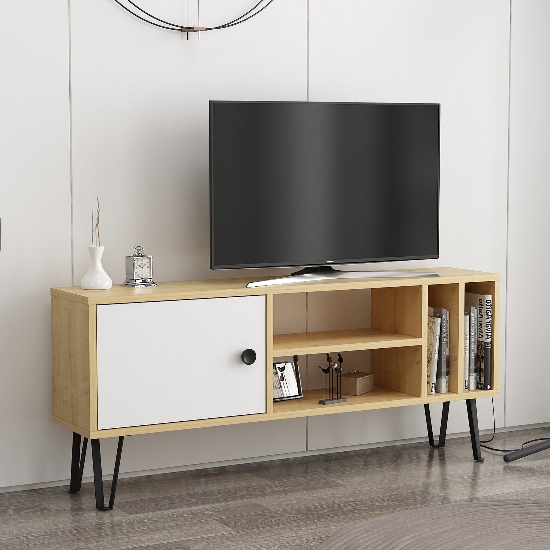 Comoda TV Arven, stejar/alb, PAL, 120x25x52 cm