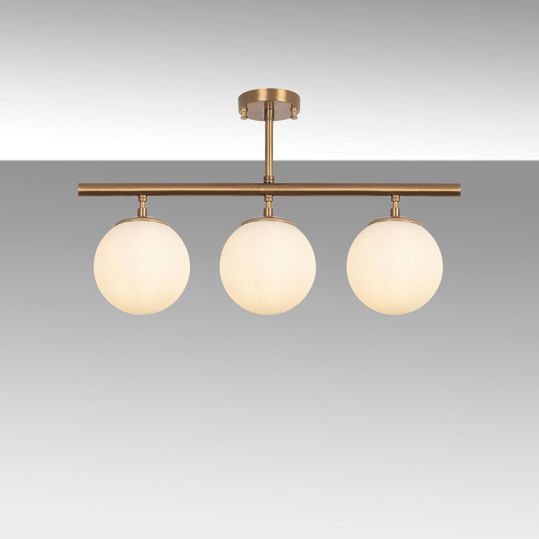 Lustra Atmaca - 10270, 3 becuri, cadru metalic/sticla, auriu/alb, 60x15x37 cm