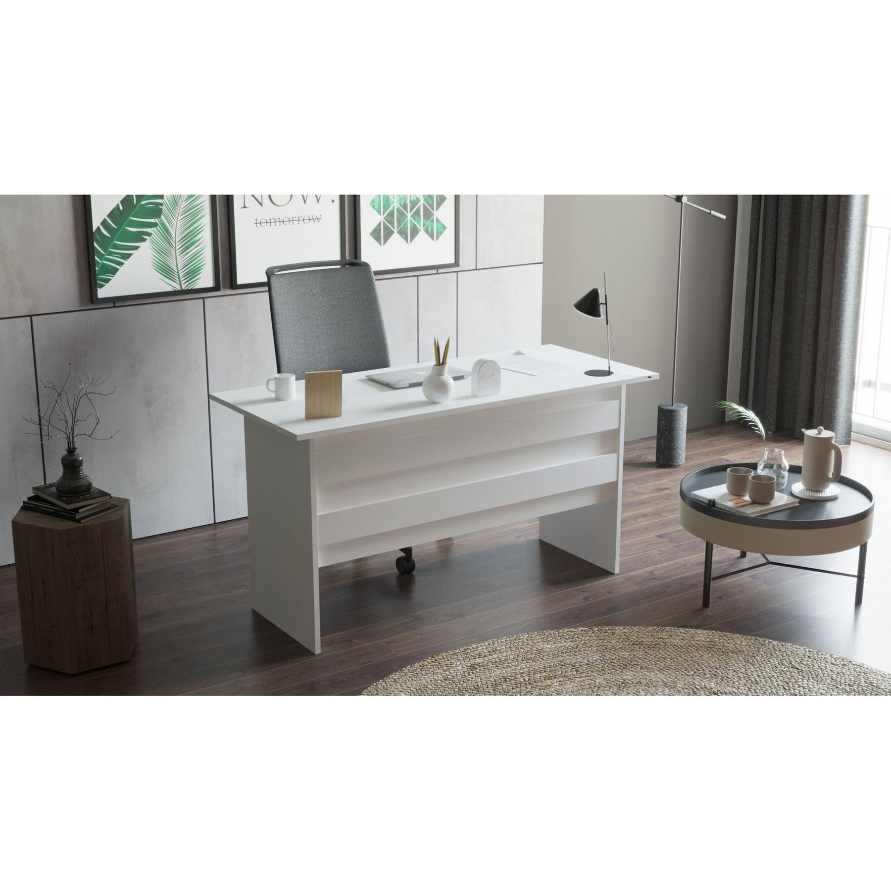 Masa birou 956LCS1103, alb, PAL melaminat, 140x60x74 cm