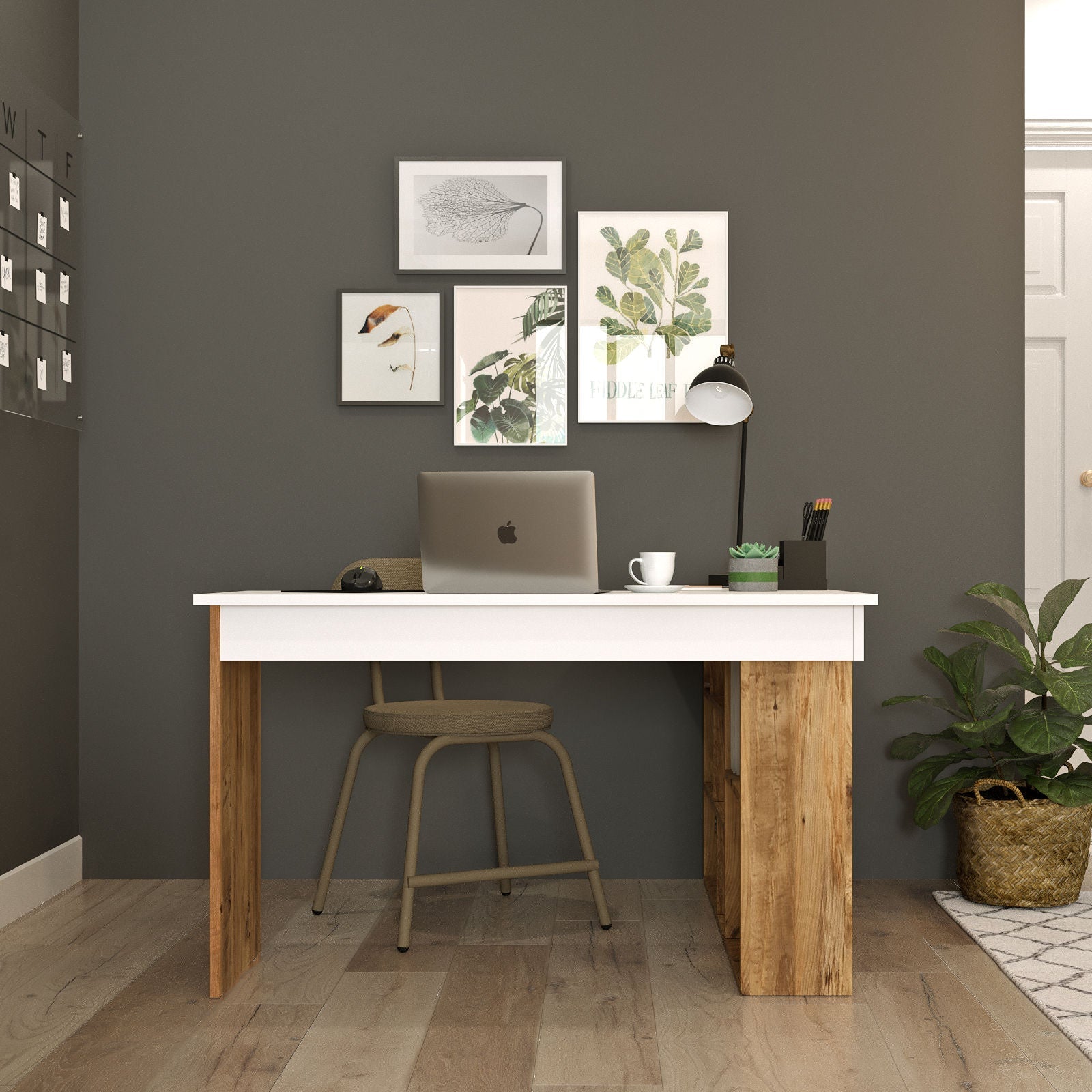 Birou CT5-AW, alb/pin, PAL melaminat, 129x72x120 cm