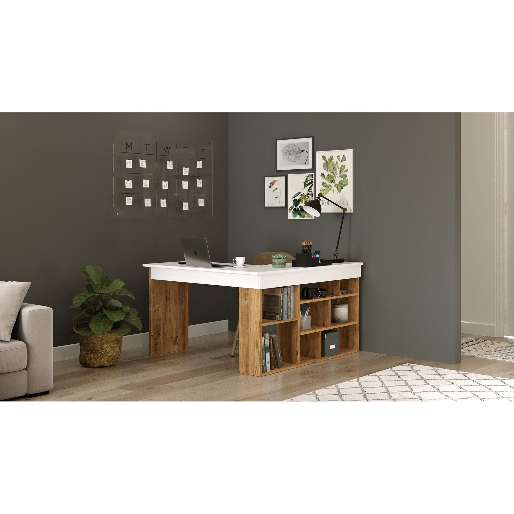 Birou CT5-AW, alb/pin, PAL melaminat, 129x72x120 cm