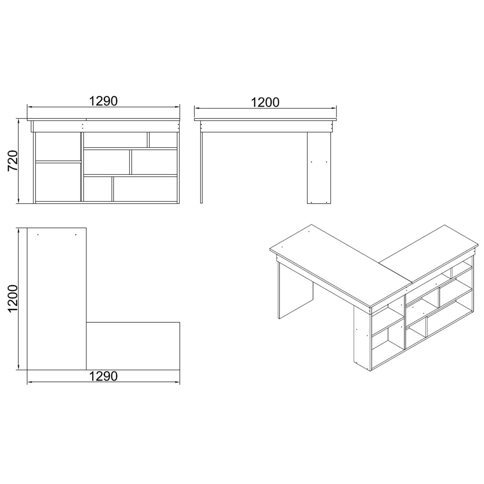 Birou CT5-AW, alb/pin, PAL melaminat, 129x72x120 cm