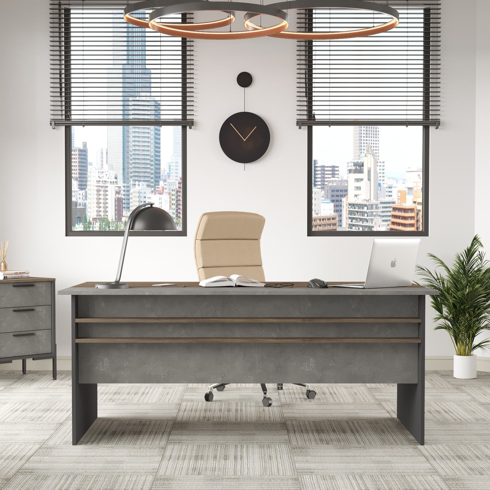Birou VS1 - CGA, gri/nuc, PAL melaminat, 180x89.5x75 cm
