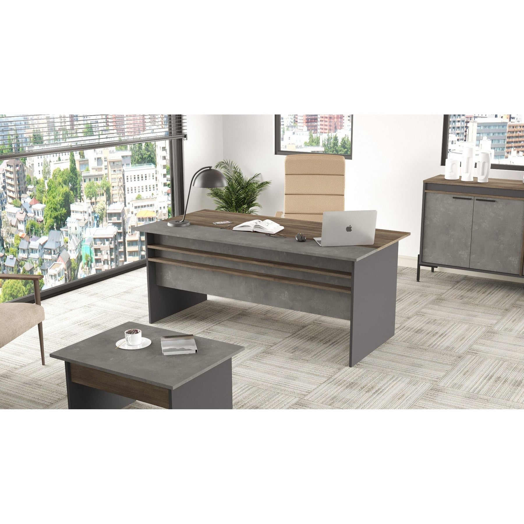 Birou VS1 - CGA, gri/nuc, PAL melaminat, 180x89.5x75 cm