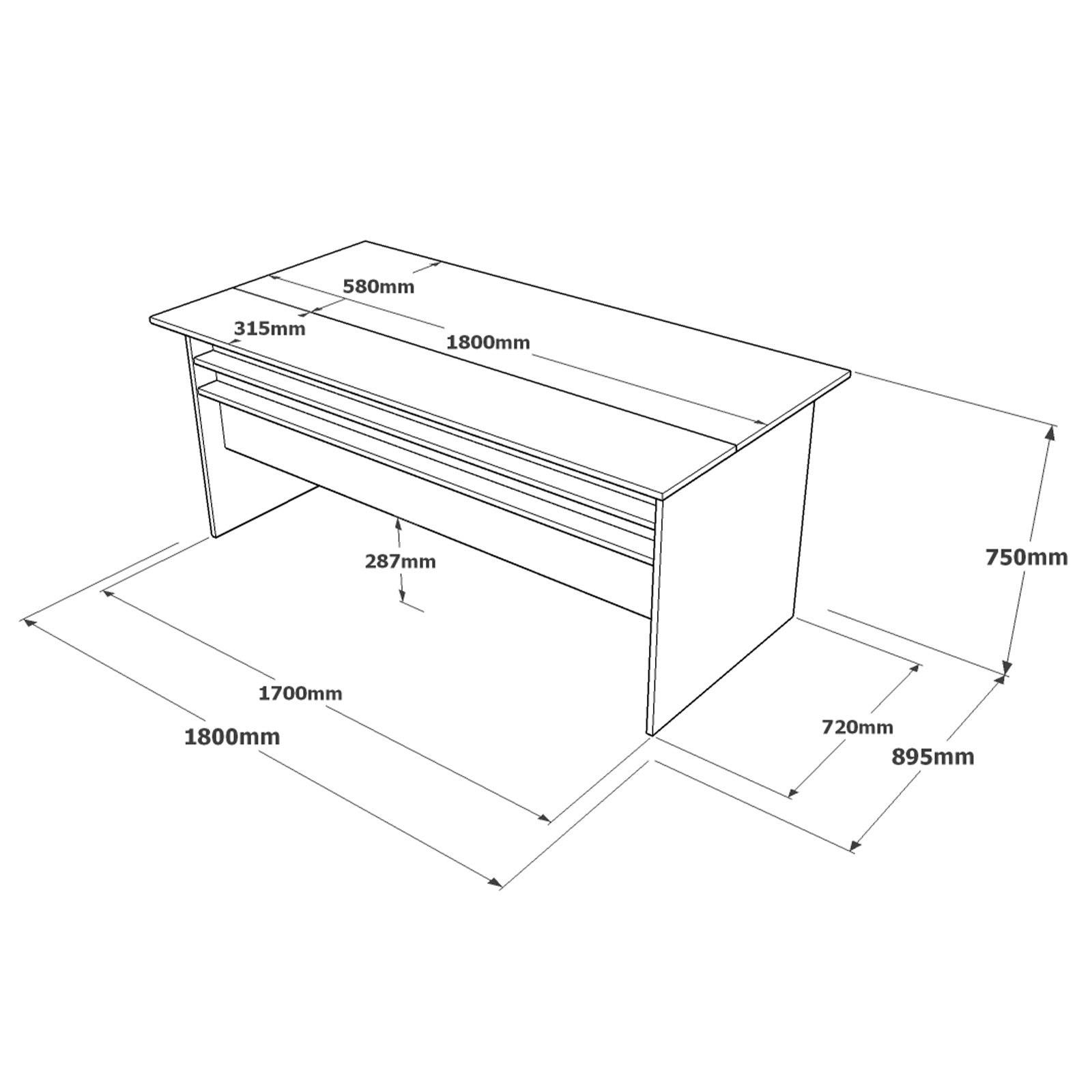 Birou VS1 - CGA, gri/nuc, PAL melaminat, 180x89.5x75 cm