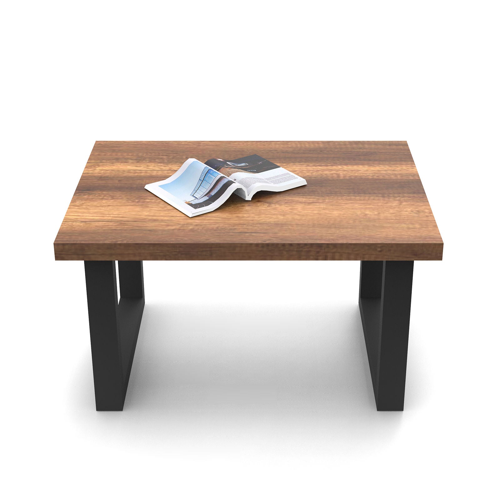 Masuta cafea MN02-BA, nuc/negru, PAL/metal, 80x60x43 cm
