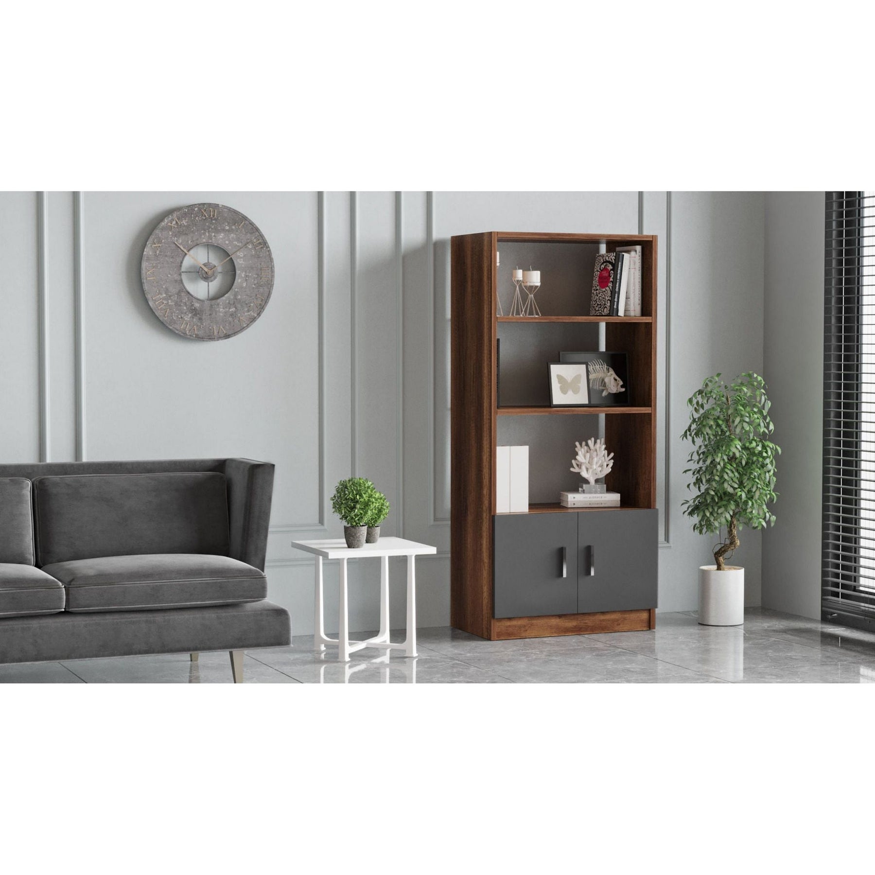 Biblioteca 956LCS1401, nuc/gri, PAL melaminat, 64x38x140 cm