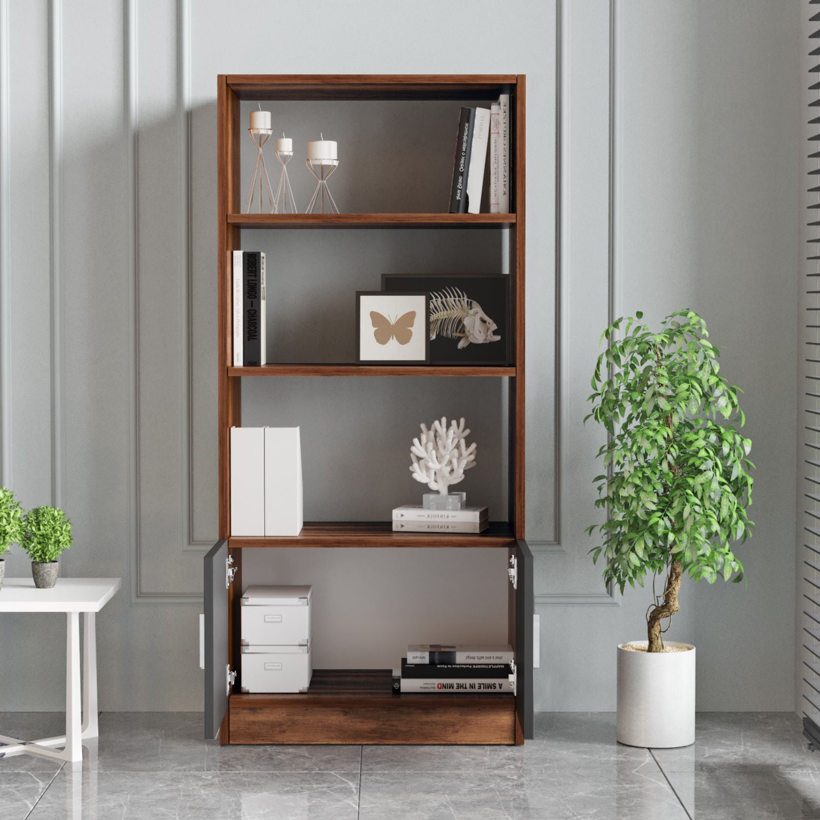 Biblioteca 956LCS1401, nuc/gri, PAL melaminat, 64x38x140 cm