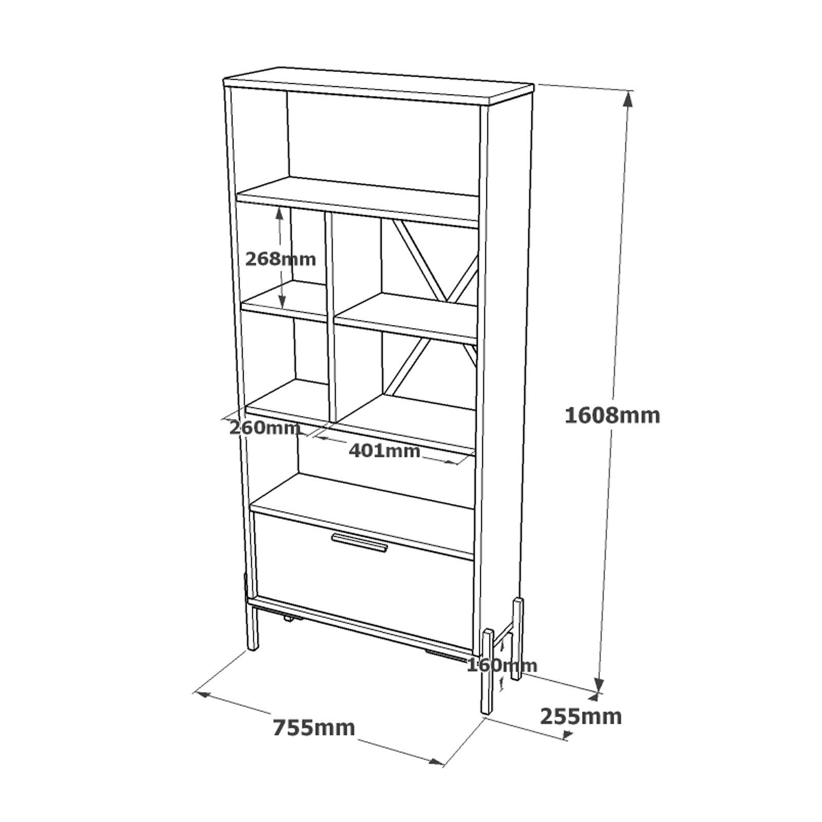 Biblioteca VS4 - CGA, gri/nuc, PAL melaminat/metal, 75.5x44.5x161 cm