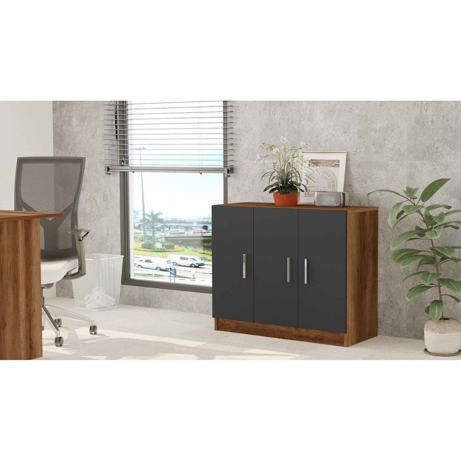 Comoda 956LCS1501, nuc/gri, PAL melaminat, 89x38x74 cm