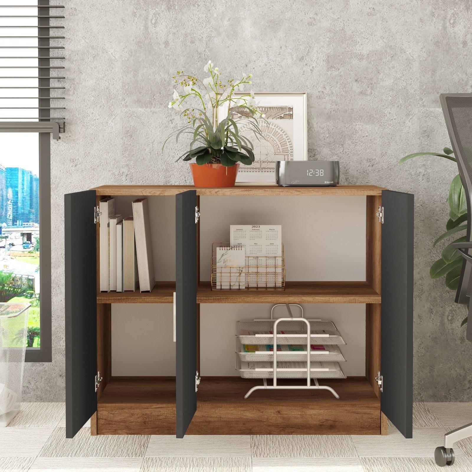 Comoda 956LCS1501, nuc/gri, PAL melaminat, 89x38x74 cm