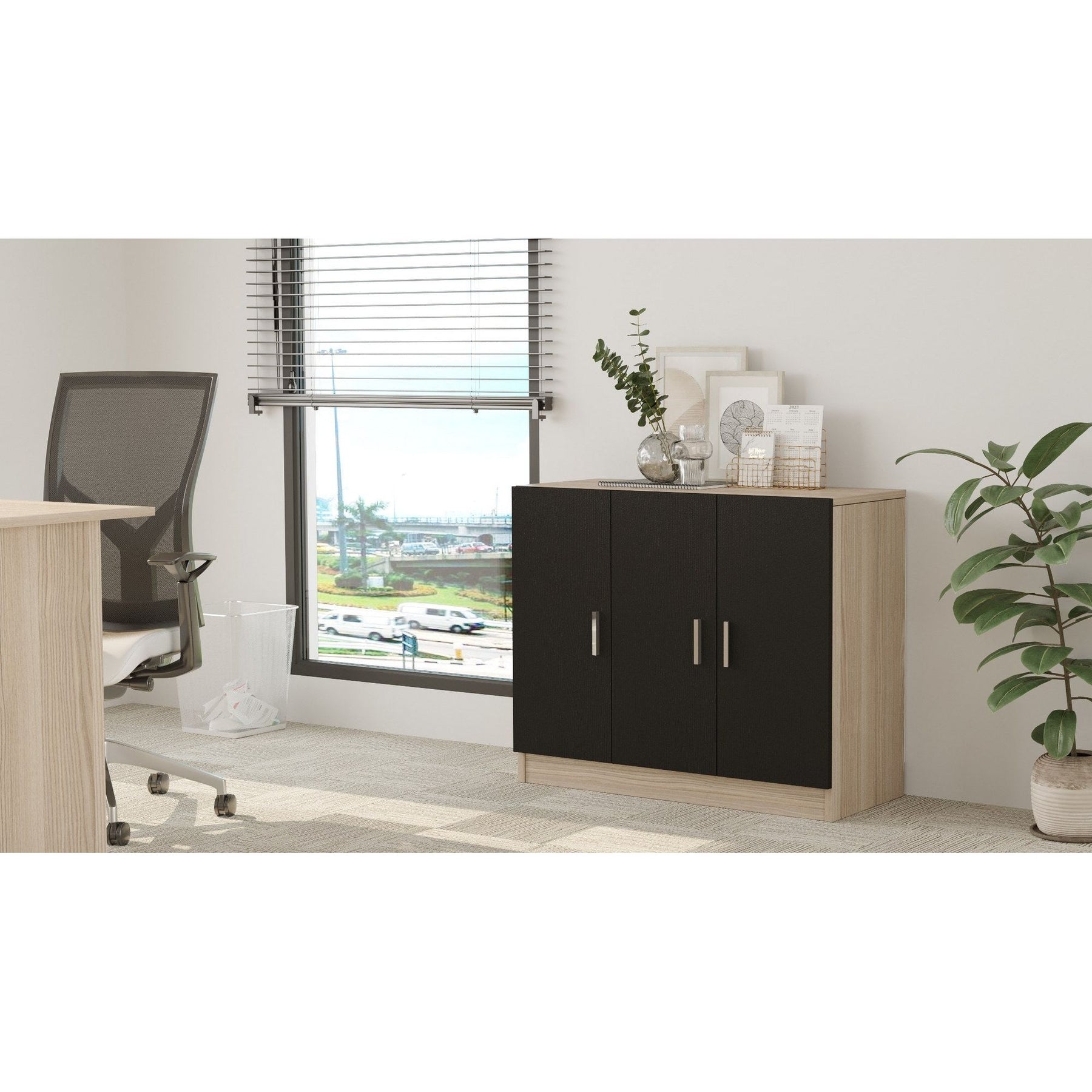 Comoda 956LCS1502, stejar/negru, PAL melaminat, 89x38x74 cm