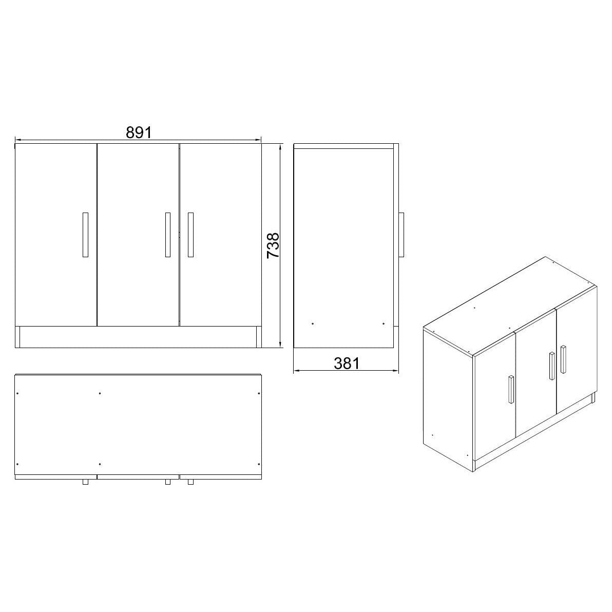 Comoda 956LCS1503, alb, PAL melaminat, 89x38x74 cm