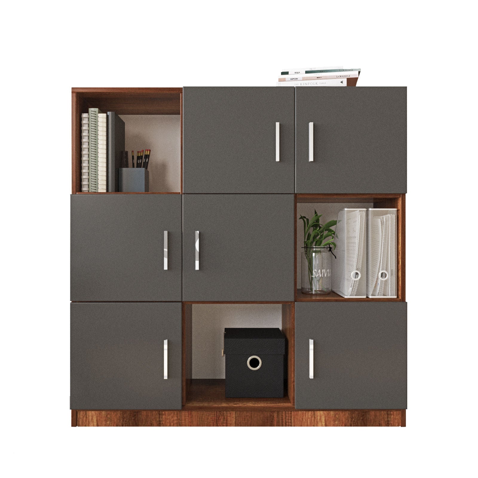 Comoda inalta VO7 - BA, gri/nuc, PAL melaminat, 120x38x122 cm