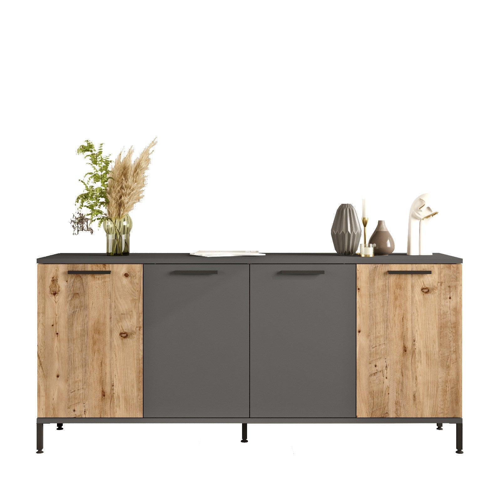 Comoda RL4-AA, gri/stejar, PAL melaminat, 160x40x72 cm