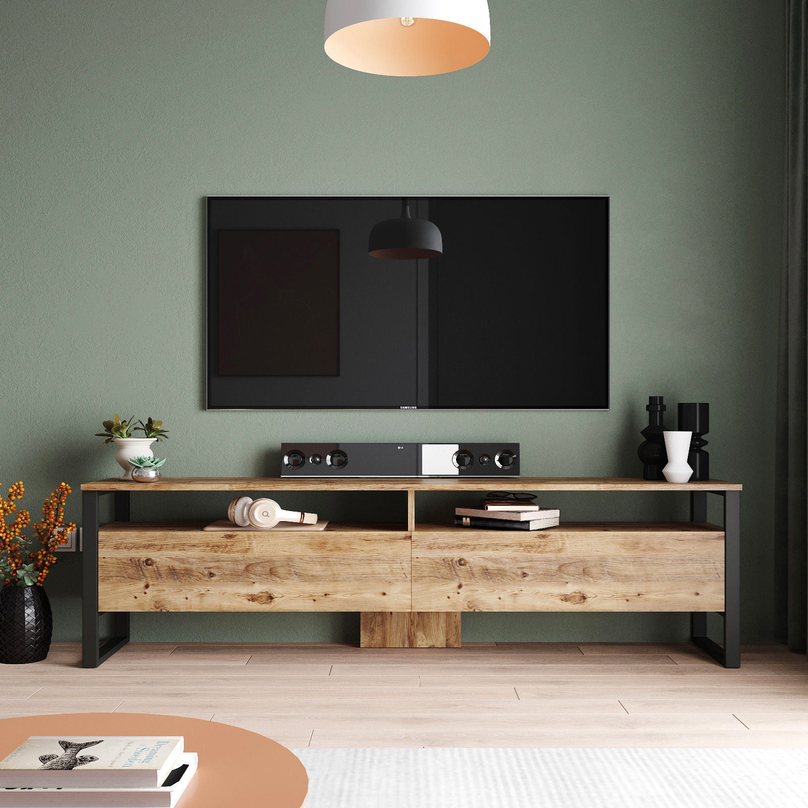 Comoda TV ML19-A, stejar, PAL melaminat, 180x56x36 cm