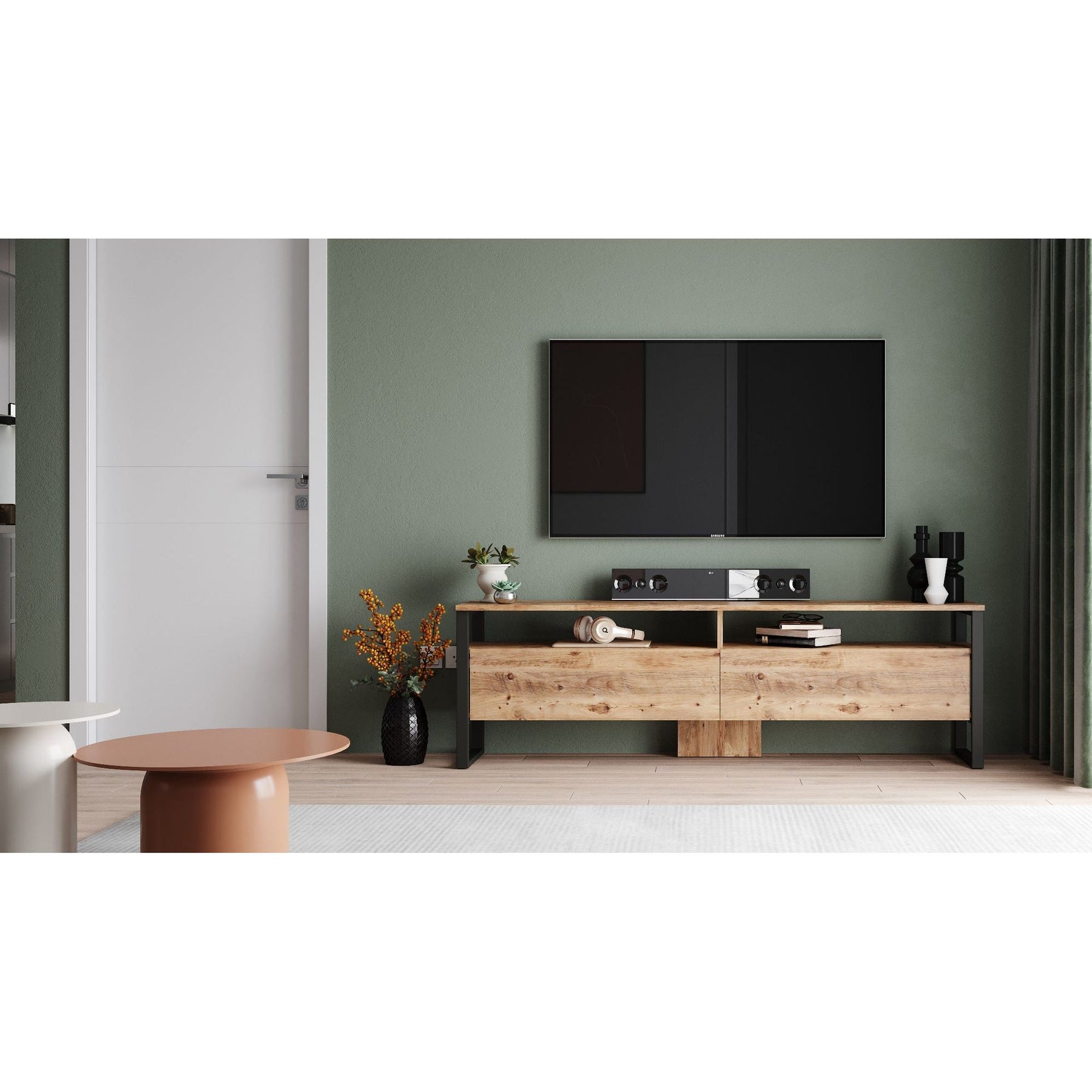 Comoda TV ML19-A, stejar, PAL melaminat, 180x56x36 cm