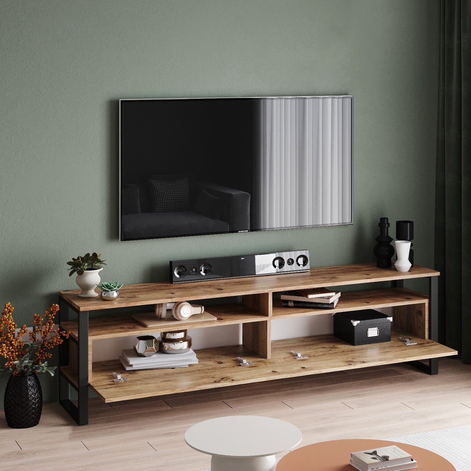 Comoda TV ML19-A, stejar, PAL melaminat, 180x56x36 cm