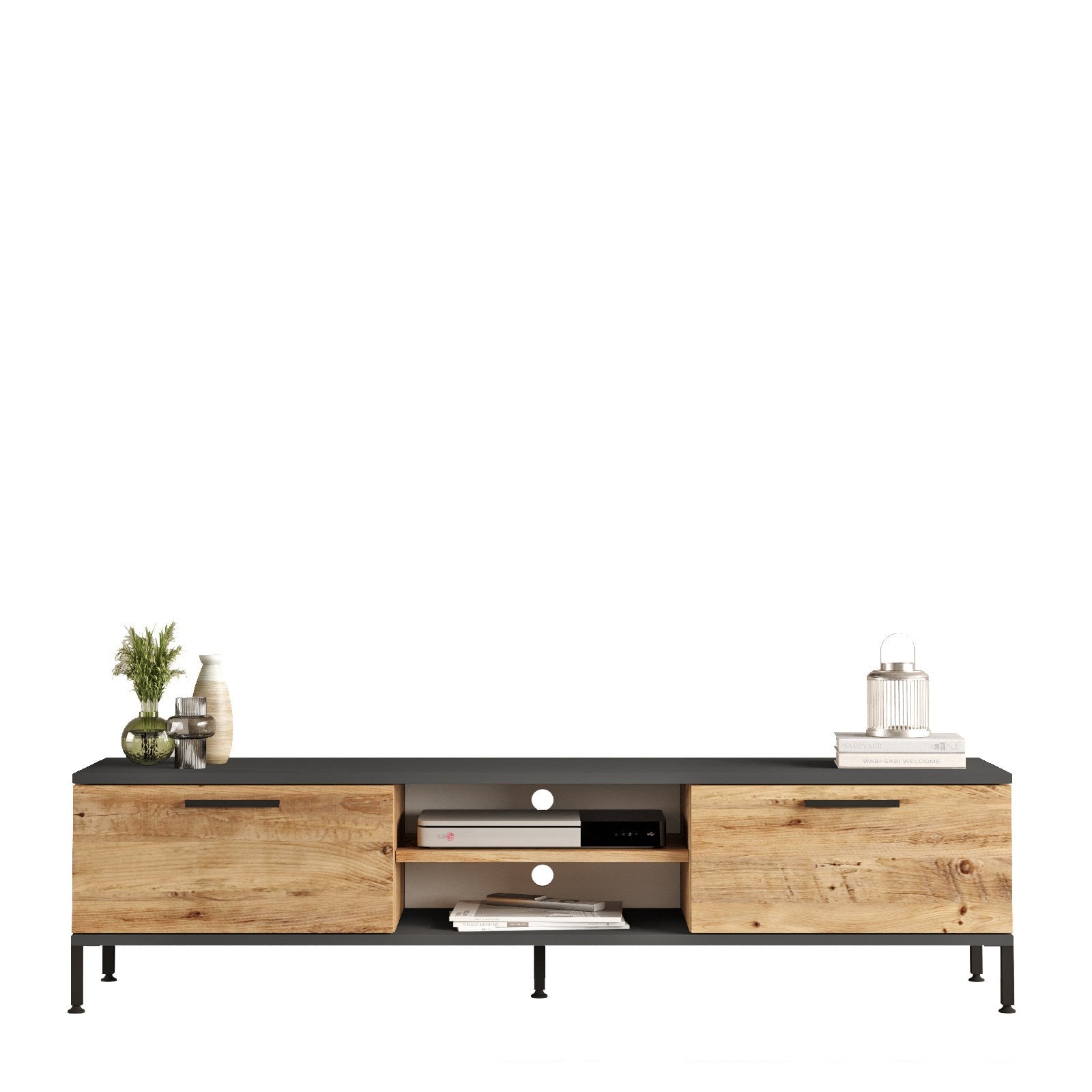Comoda TV RL1-AA, stejar/gri, PAL melaminat, 160x35x39 cm