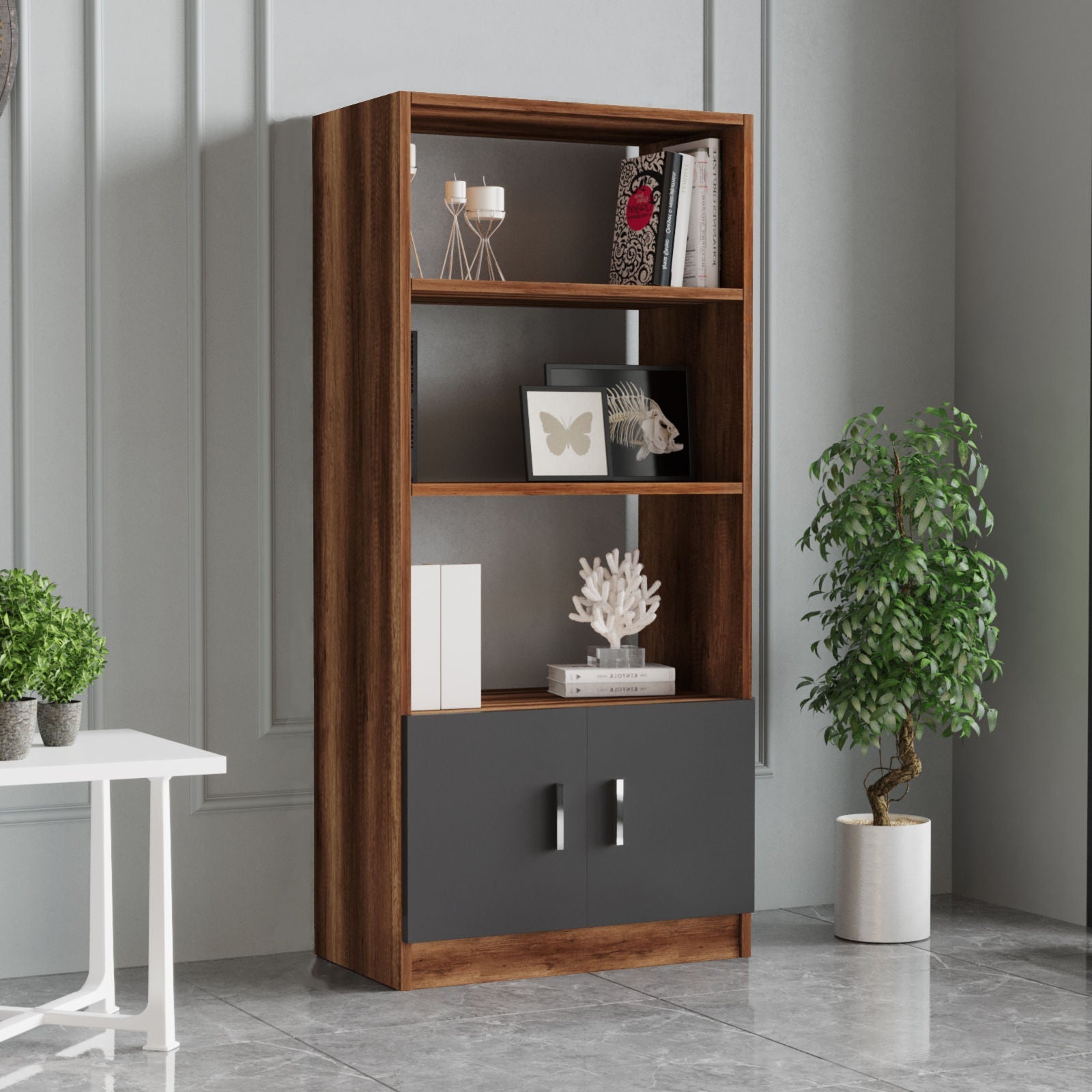 Set de mobilier de birou VO11-BA, antracit/maro, 100% PAL melaminat, 140x74x60 cm