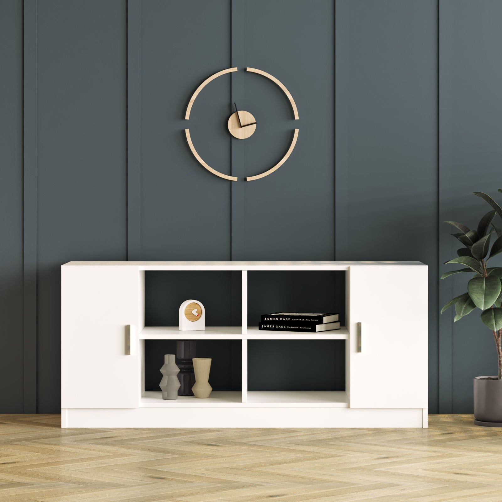 Set mobilier birou VO15 - W, 5 piese, alb, PAL melaminat