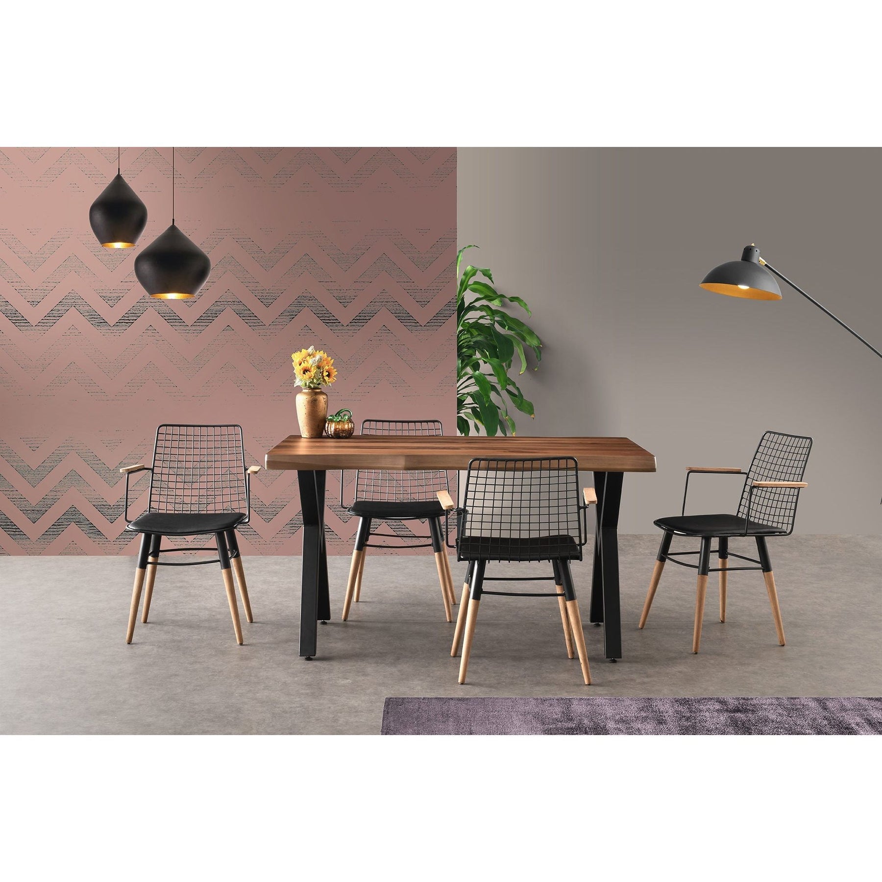 Set 2 scaune Trend 961, negru/nuc, metal/piele, 43x82x39 cm