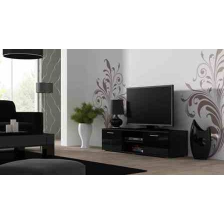 Comoda TV cu 2 usi si 2 spatii depozitare Soho RTV, negru lucios, 140x43x37 cm