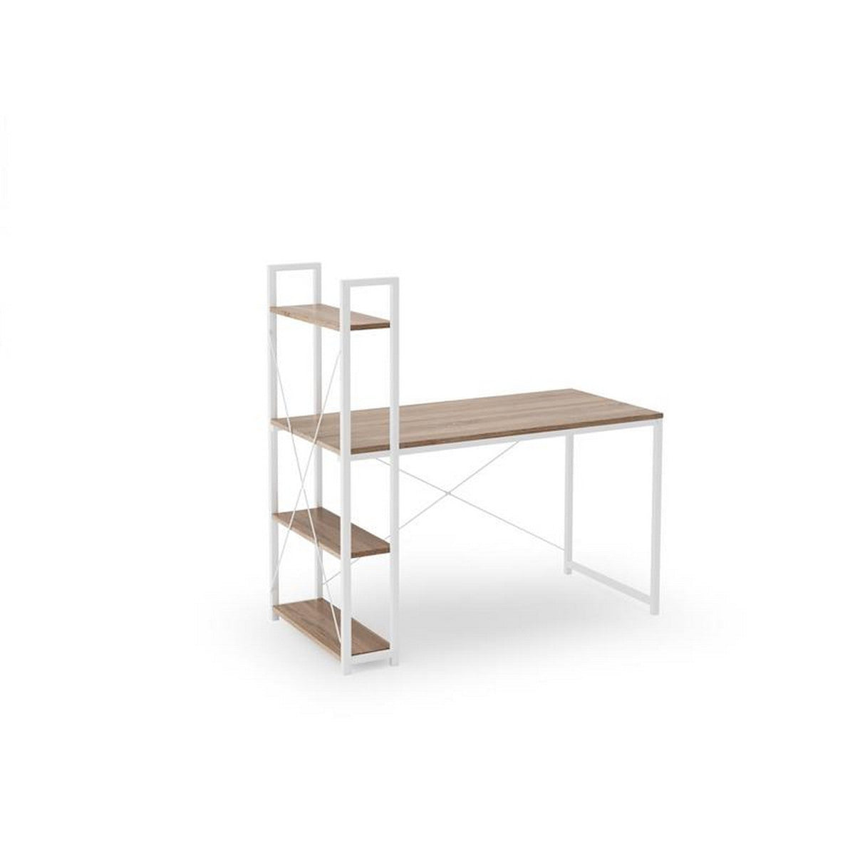 Birou cu rafturi NARVIK B1, alb/stejar sonoma, 120x64x120 cm