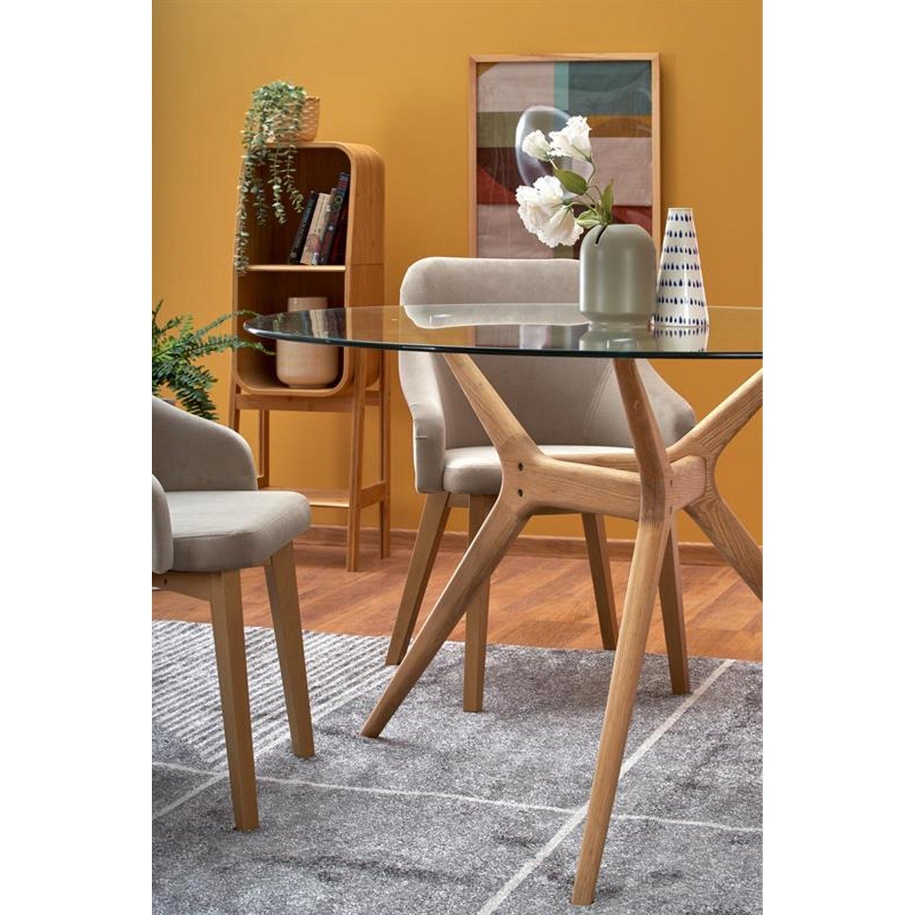 Masa rotunda ASHMORE, transparent/sonoma, 120/77/88 cm
