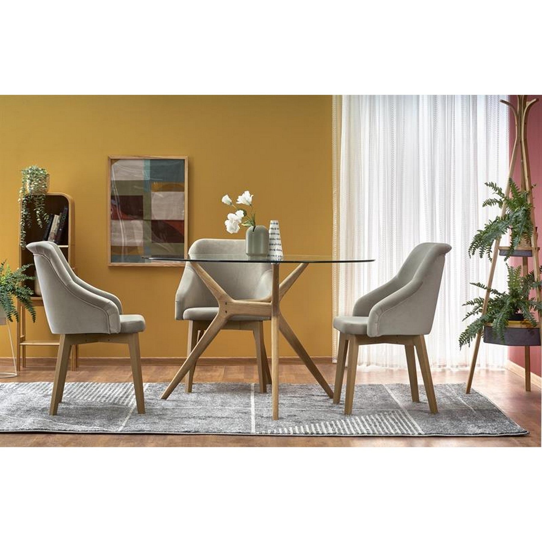 Masa rotunda ASHMORE, transparent/sonoma, 120/77/88 cm