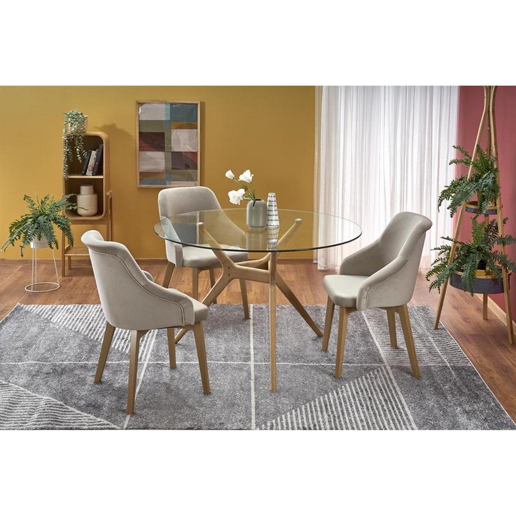 Masa rotunda ASHMORE, transparent/sonoma, 120/77/88 cm