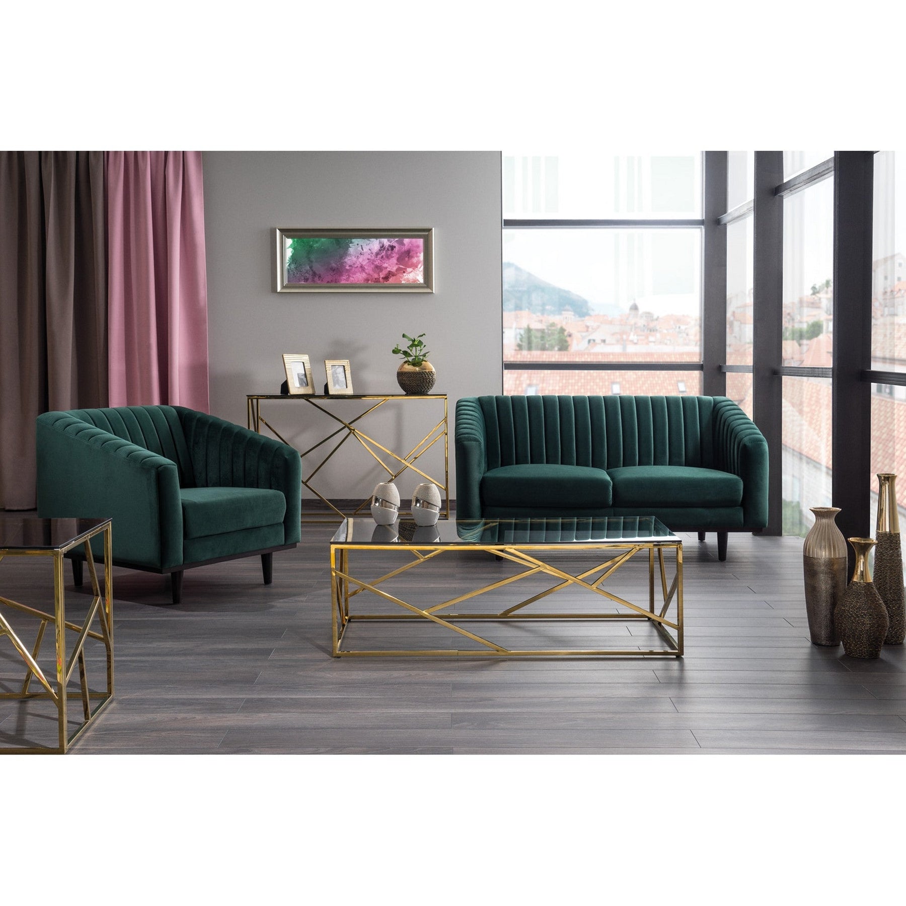 Fotoliu ASPREY, catifea verde/wenge, 83x85x78 - ACAJU