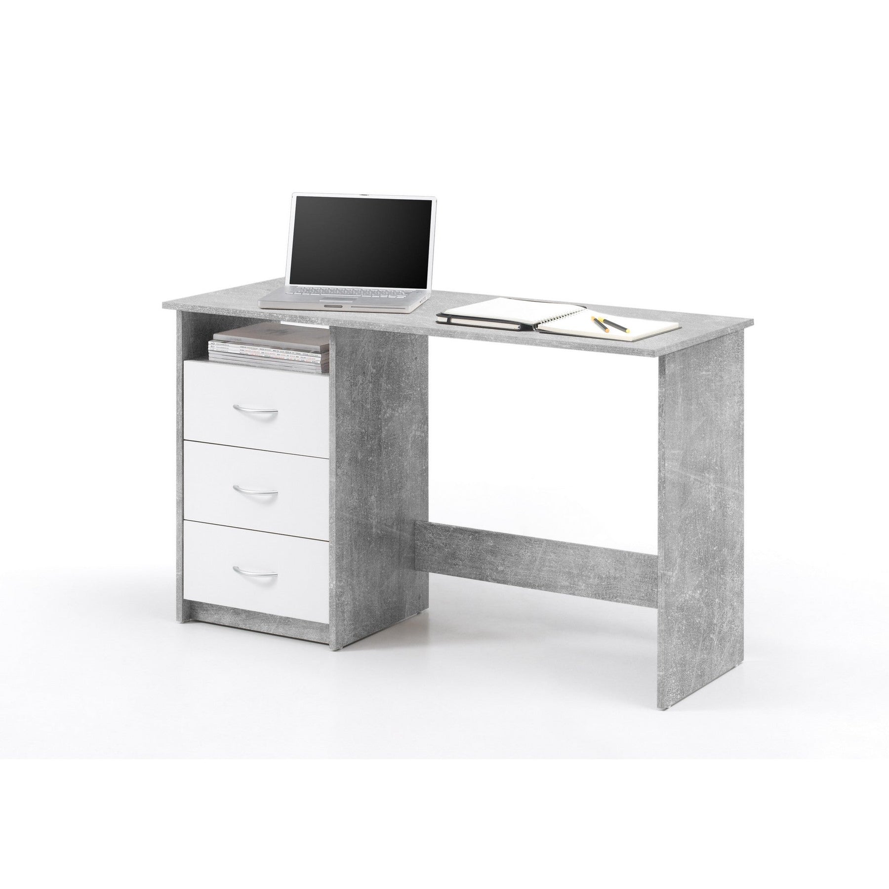 Birou cu sertare Adria, beton/alb, 120x50x76 cm