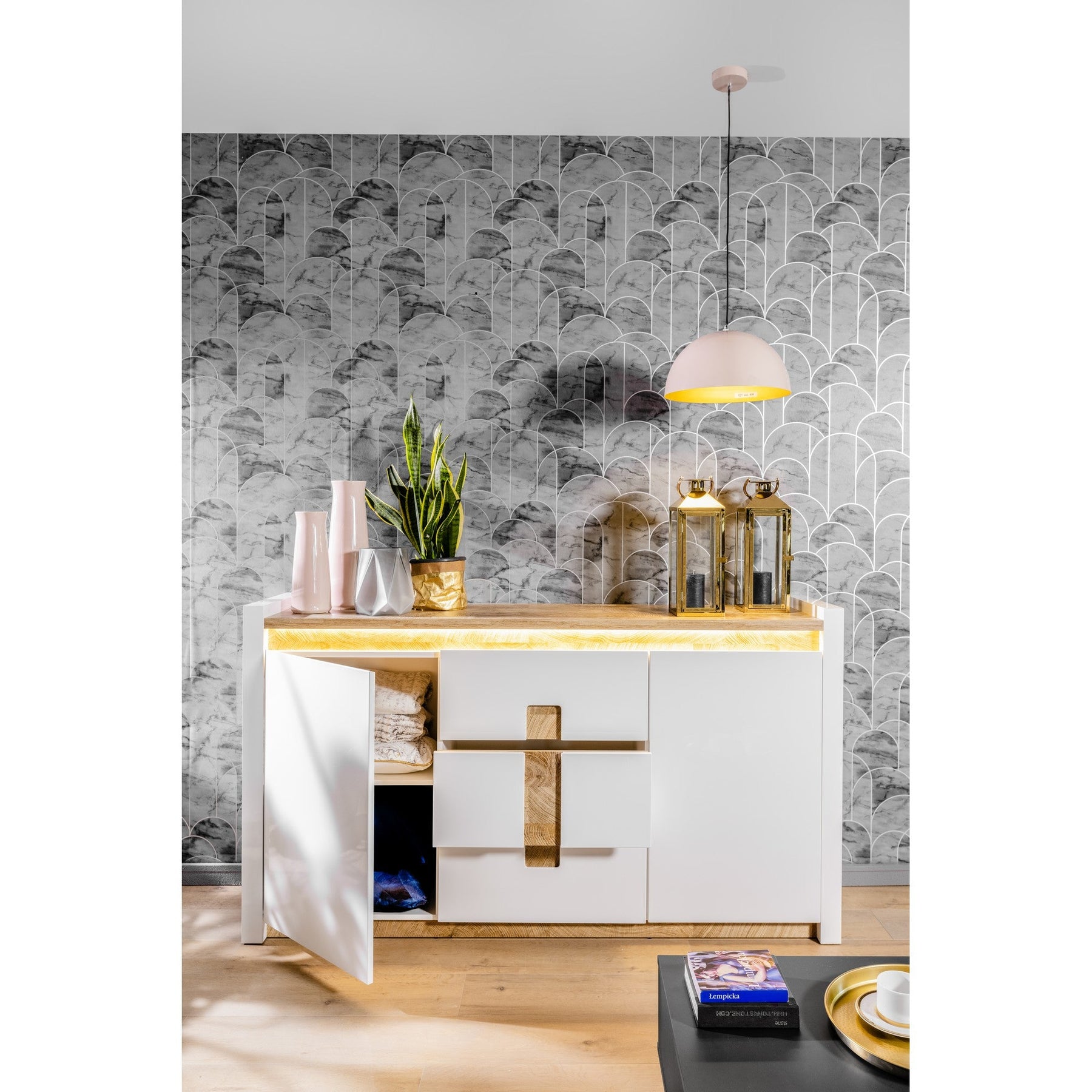 Comoda usi si sertare Alameda, alb, 172X41X96,5 CM