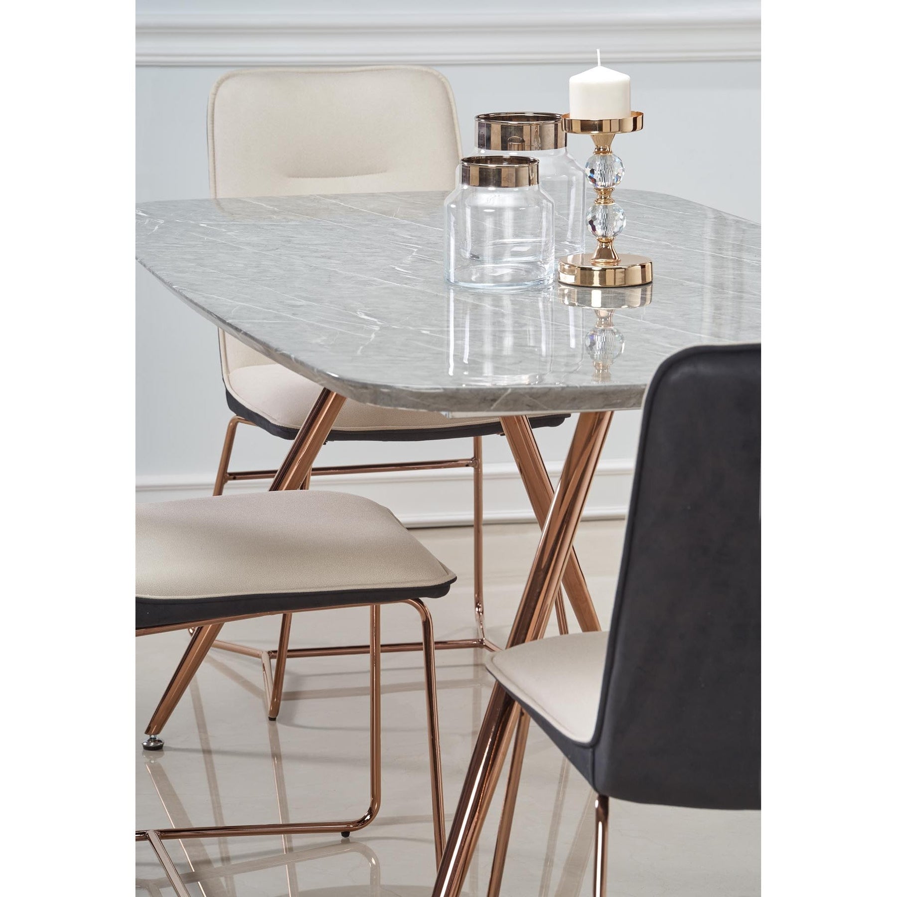 Scaun tapitat K390, crem/gri inchis/auriu, 46x60x90 cm