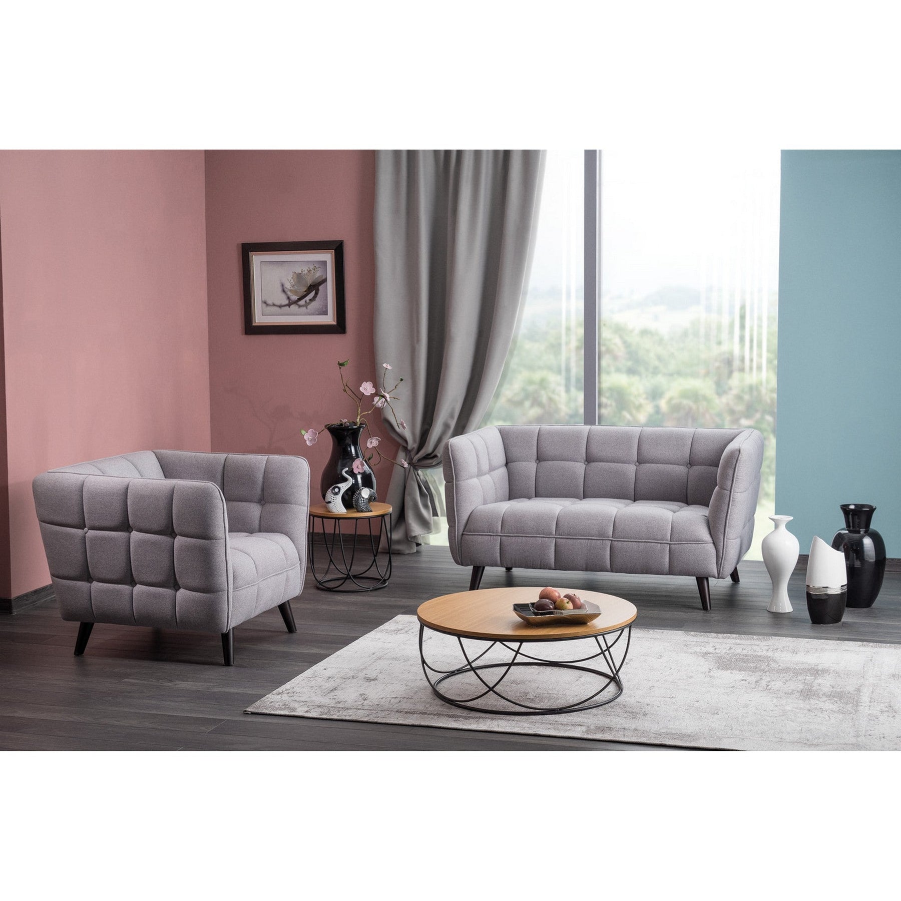Canapea fixa CASTELLO 2, catifea gri/wenge, 145x85x78 cm