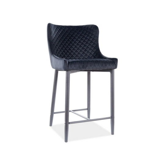 Scaun bar cu catifea COLIN B H-2, negru, 48x42x88 cm