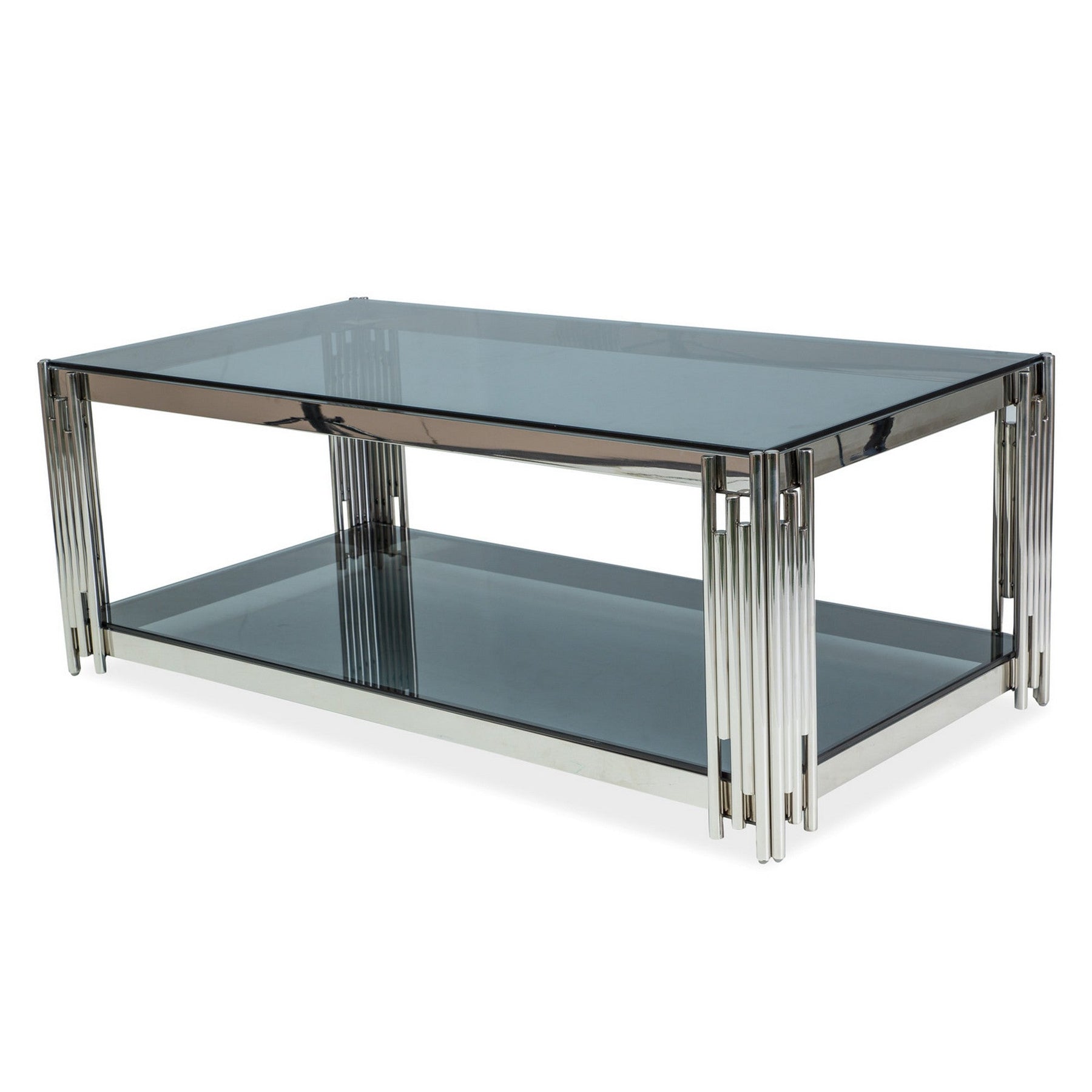 Masuta cafea sticla modera Fossil A, structura din metal cromat, 120X60X40