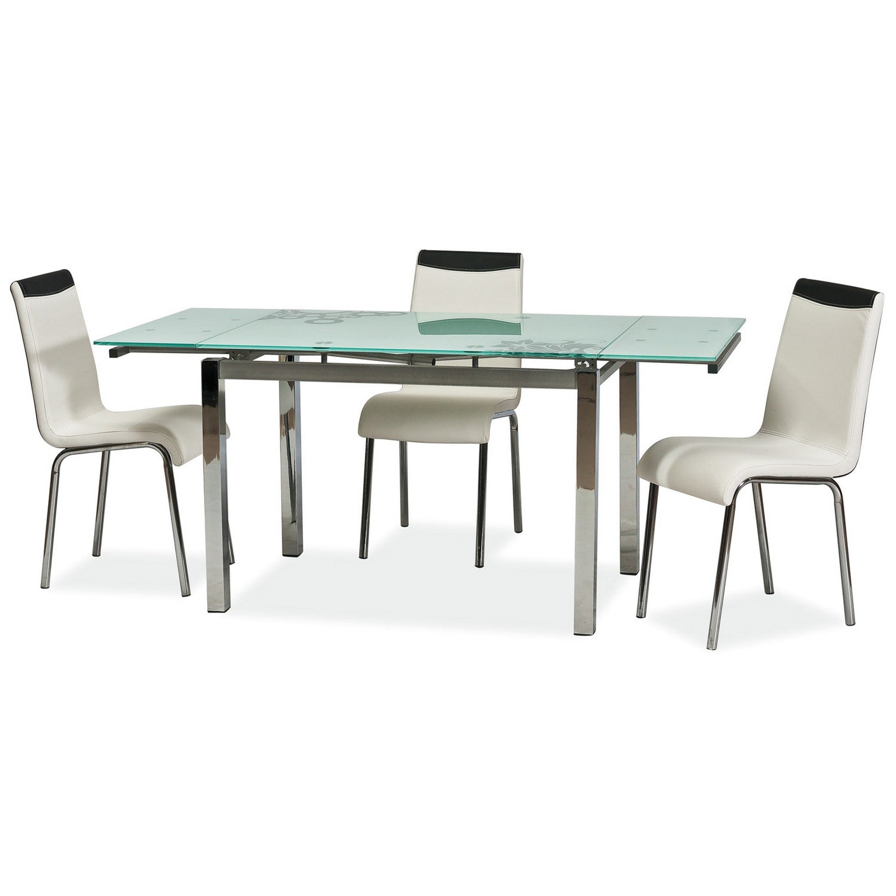 Masa living moderna din sticla alba GD017, model florat, 110/170X74X75
