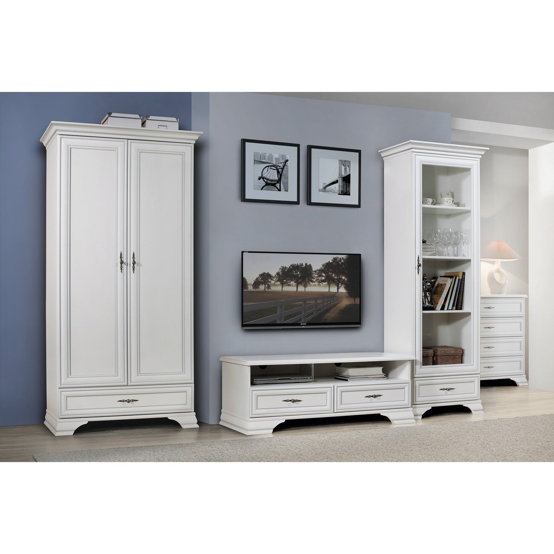 Comoda TV cu sertare IDENTO, alba, PAL, 124.5X53.5X47 CM
