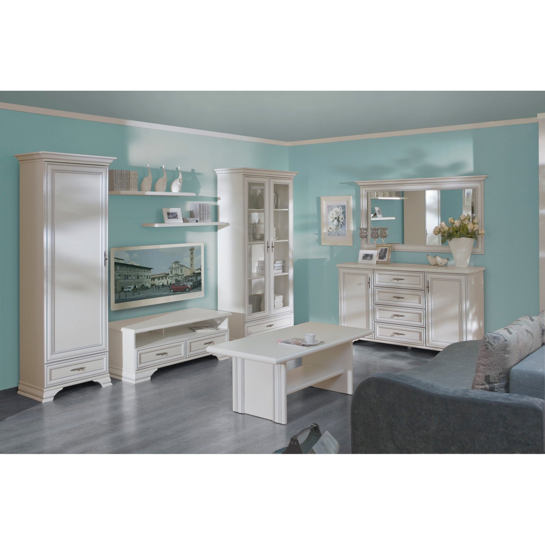 Vitrina Idento, alba, PAL, cu doua usi, 99.5x43.5x197.5 cm