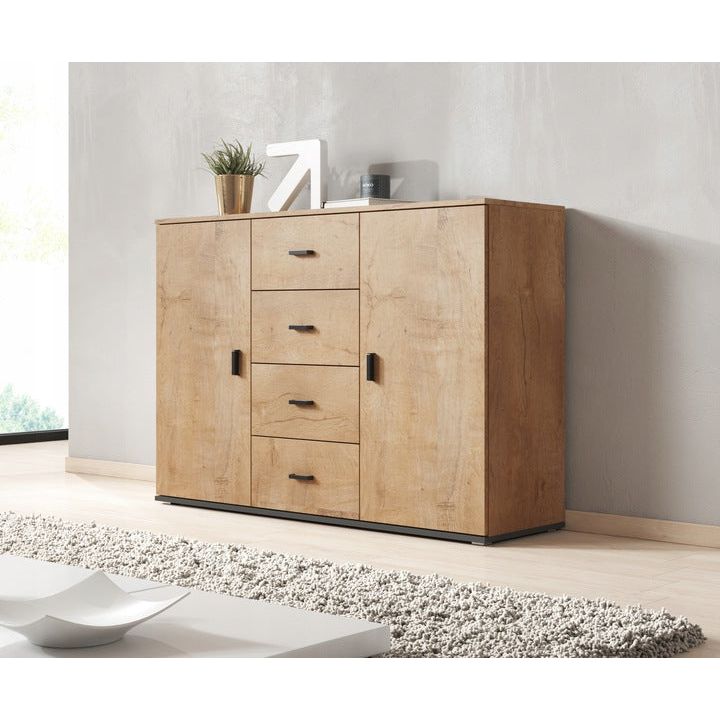 Comoda UNI, stejar/negru, 132x38x92 cm