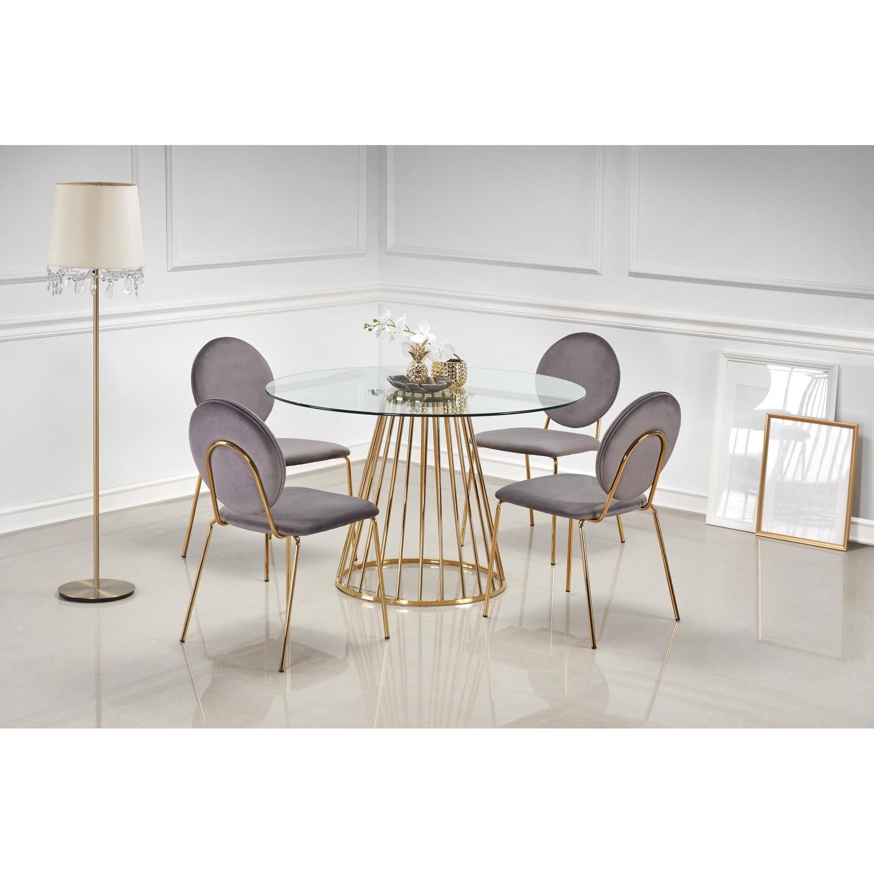 Scaun tapitat K363, gri/auriu, 48x53x87 cm