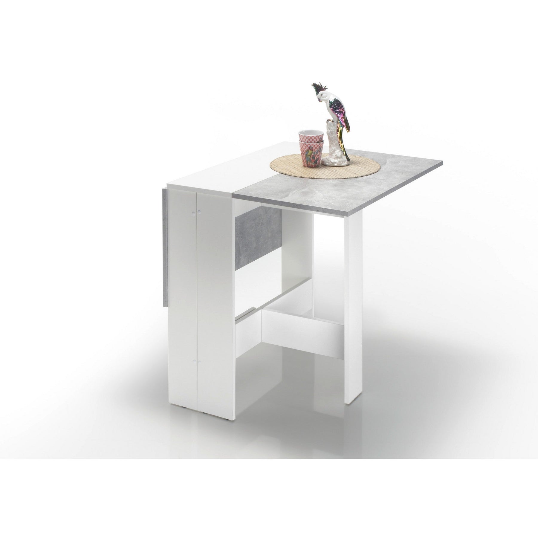 Masa plianta LEANE, alb/gri beton, 104x73,4x76 cm